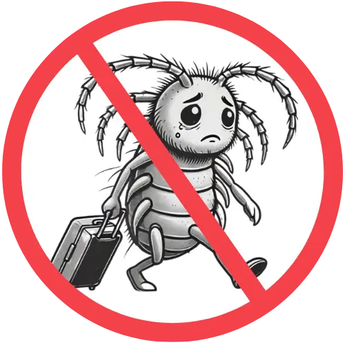 Lice with luggage looking sad inside a circle with the line through it.