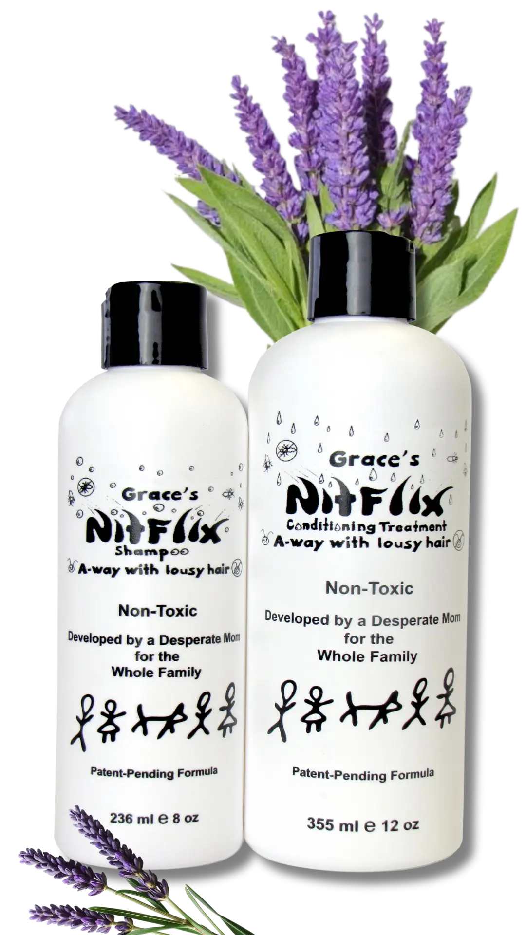 NitFlix Shampoo & Conditioner with Lavender around it.